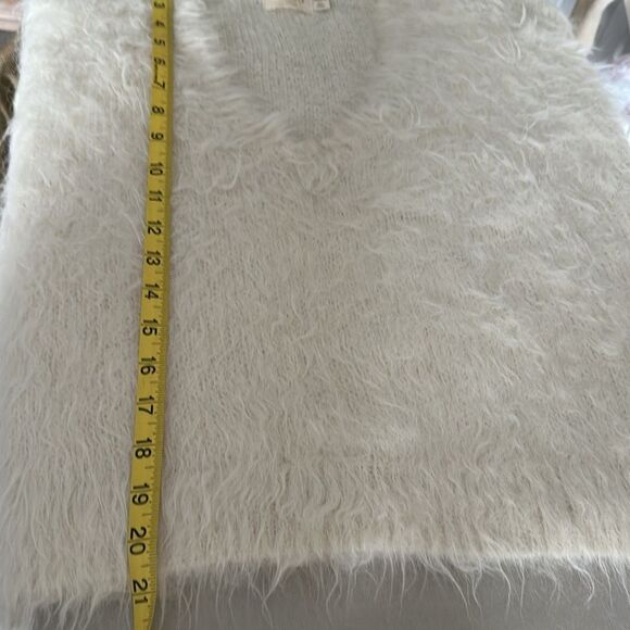 Nation LTD Suri Alpaca Wool Blend Fuzzy Short Sleeve Sweater Ivory Cream Size M - Picture 7 of 9